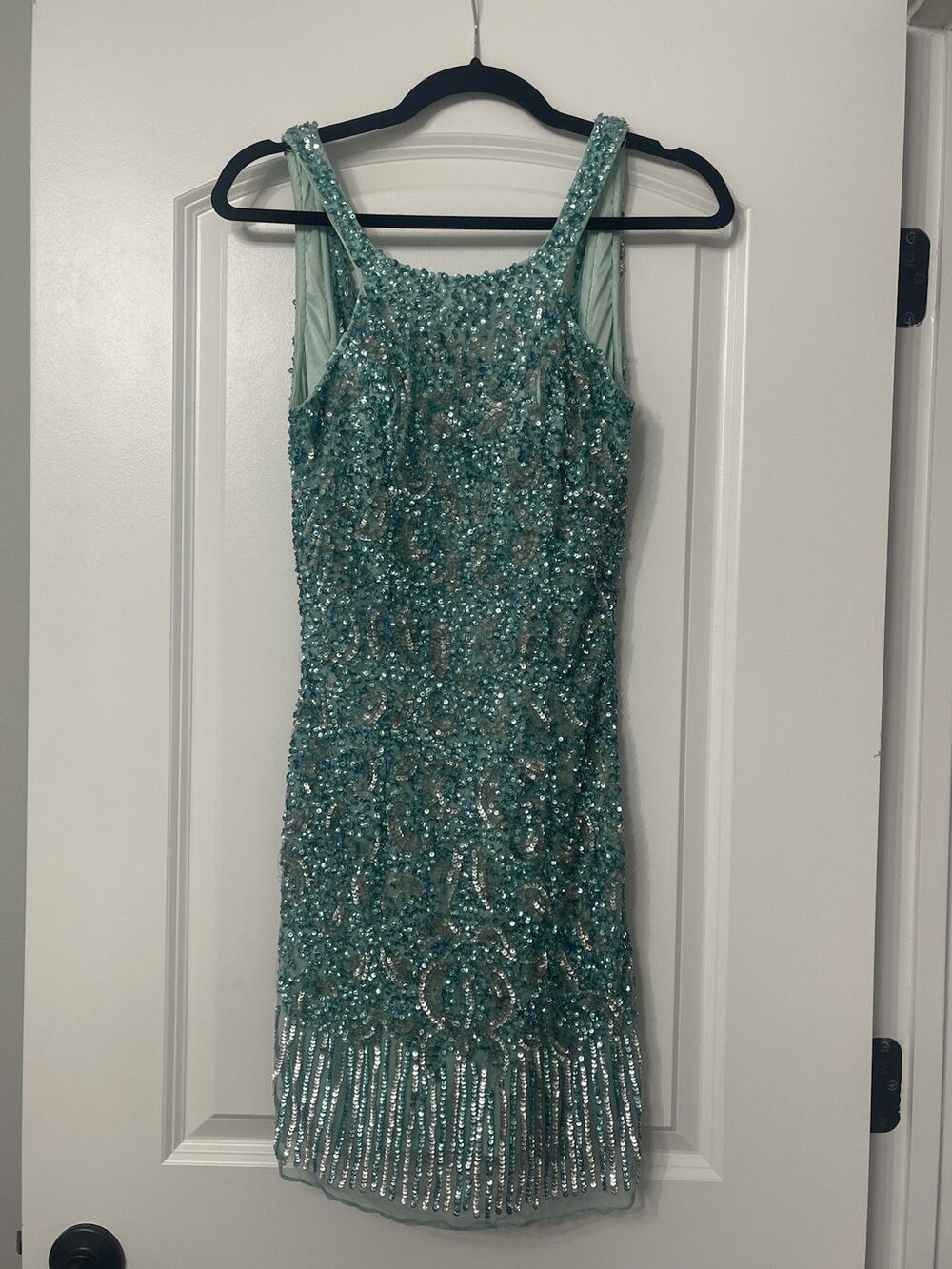 Vintage Primavera Mint Green Sequin Cocktail Dress- Size Small
